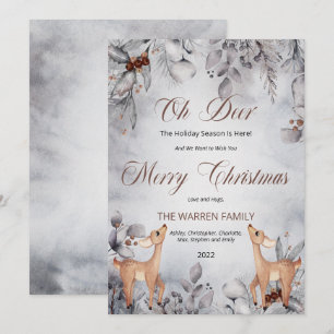 Oh Deer Rustic Winter Floral Merry Christmas  Holiday Card