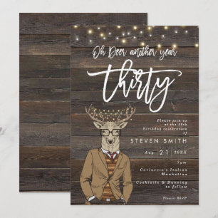 oh deer rustic wood lights 30th birthday invitation