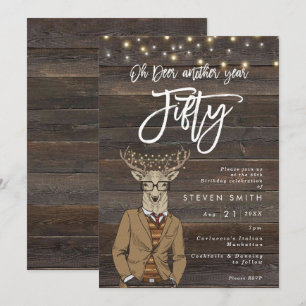 Oh deer rustic wood lights 50th birthday invitation