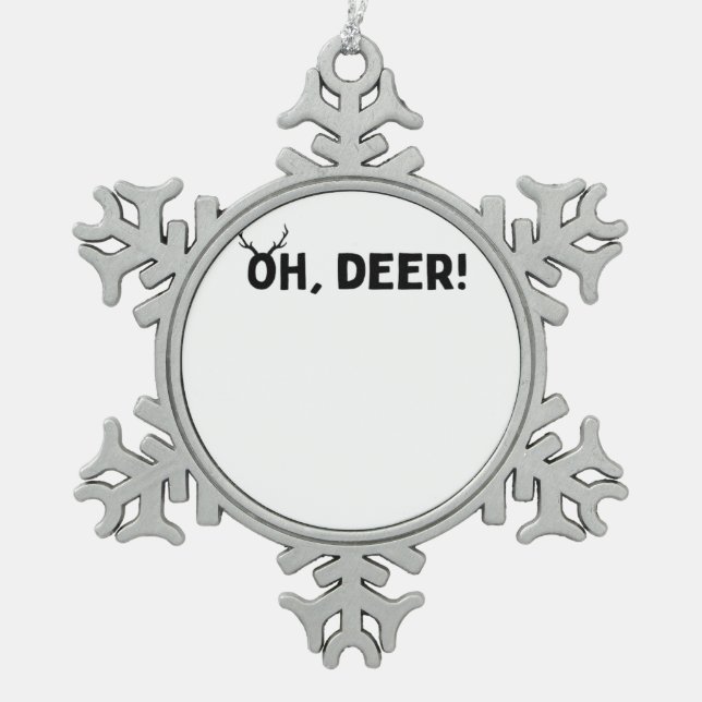 Oh Deer Simple Aesthetic  Snowflake Pewter Christmas Ornament (Front)