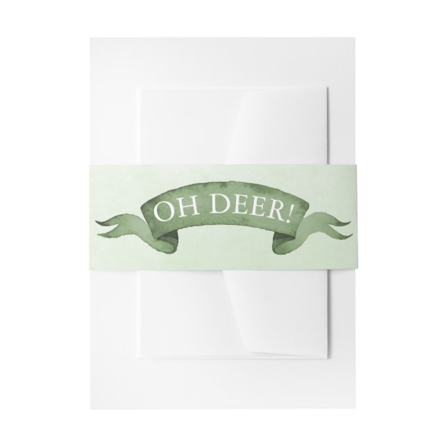 "Oh deer!" Soft Forest Green Deer Invitation Belly Band (Front Example)
