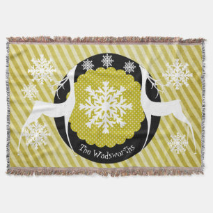 Oh Deer Striped Holiday Throw Blanket