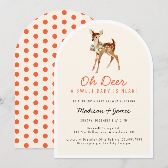Oh Deer Sweet Retro Christmas Winter Baby Shower Invitation (Front/Back)