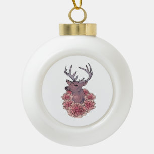 Oh Deer Trendy Minimal Aesthetic Ceramic Ball Christmas Ornament