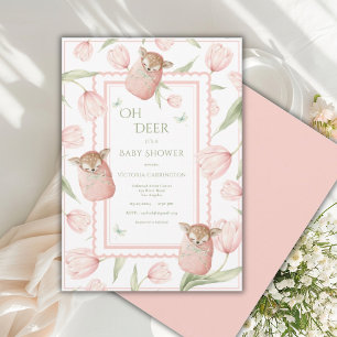 Oh Deer Tulips Pink Baby Shower Invitation