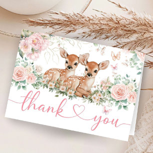 Oh Deer Twin Girls Baby Shower Folded Thank You Card