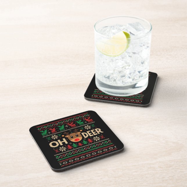 Oh Deer Ugly Christmas Sweater Coaster (Right Side)