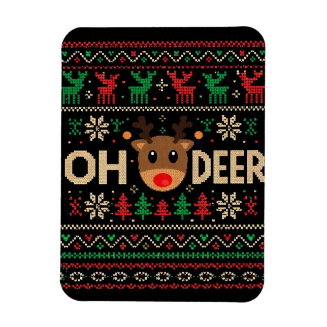 Oh Deer Ugly Christmas Sweater Puzzle Magnet (Vertical)