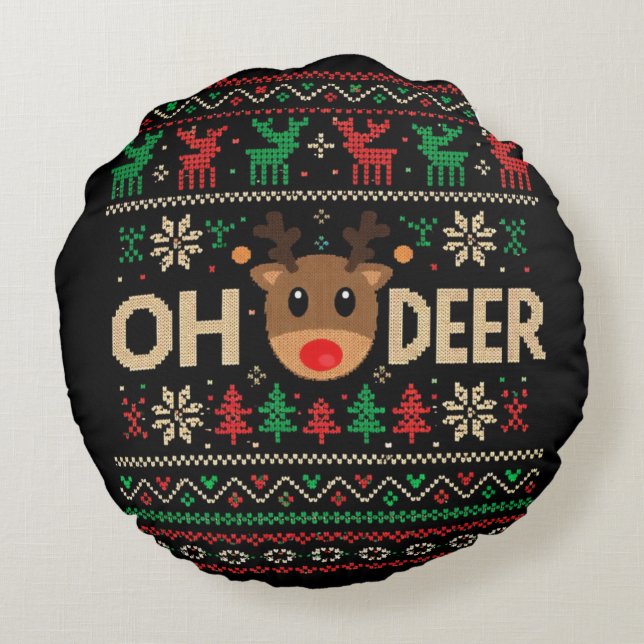 Oh Deer Ugly Christmas Sweater Throw Pillow (Back)