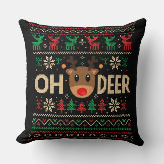 Oh Deer Ugly Christmas Sweater Throw Pillow