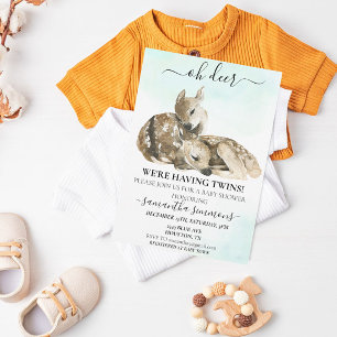Oh Deer Watercolor Baby Shower Twins   Invitation