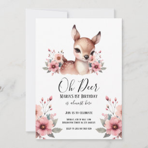 Oh Deer Watercolor Birthday Party Invitation