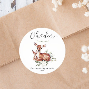 Oh deer watercolor floral baby shower classic round sticker