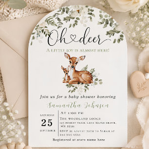 Oh deer watercolor floral baby shower invitation