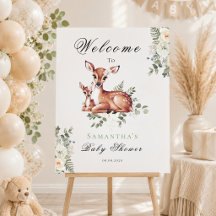 Oh deer watercolor floral baby shower welcome sign