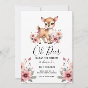 Oh Deer Watercolor Floral Birthday Party Invitation