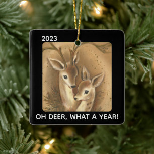 Oh Deer What a Year 2020 Buck Doe Custom Christmas Ceramic Ornament