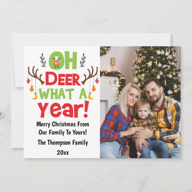 Oh Deer What A Year 2023 Family Photo Christmas Holiday Card (Front)