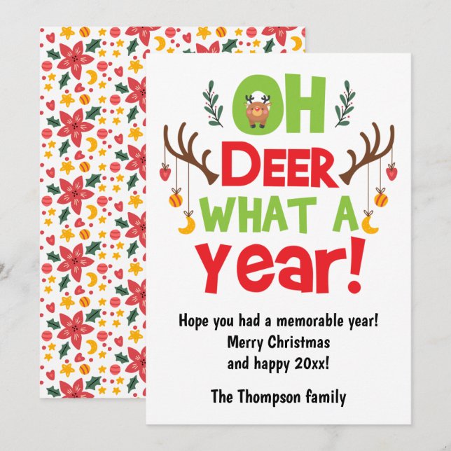 Oh Deer What A Year 2025 Reindeer Christmas Holiday Card (Front/Back)