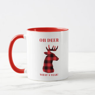 Oh Deer What a Year Buffalo Plaid Holidays Mug