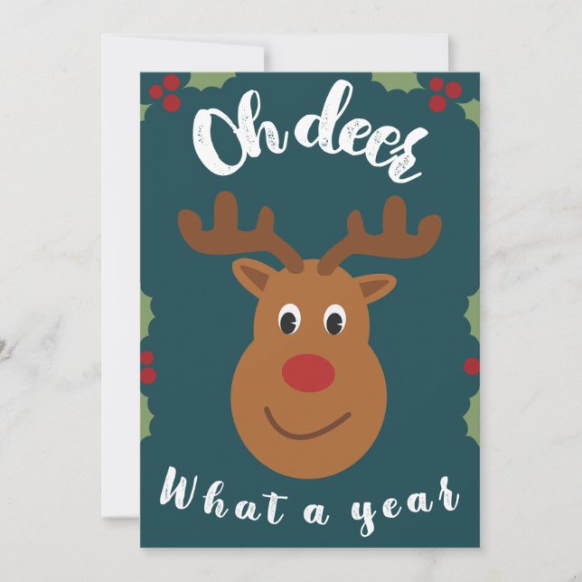 Oh Deer What a Year Christmas Animal Non Photo Holiday Card (Front)