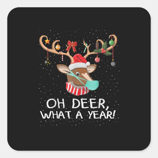 Oh Deer What a Year Christmas Family Style  Square Sticker (Front)