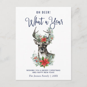 Oh Deer What a Year Christmas Holiday Greeting Pos Postcard