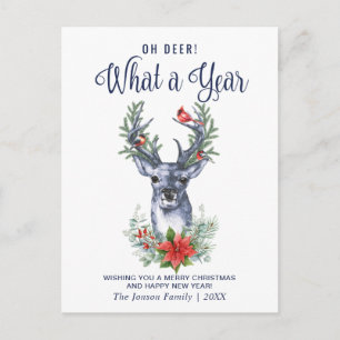Oh Deer What a Year Christmas Holiday Greeting Postcard