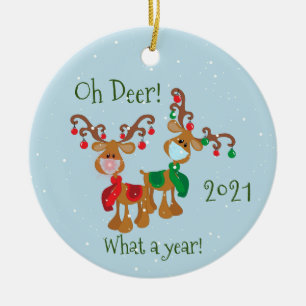 Oh Deer What a Year Christmas Pandemic 2020 Ceramic Tree Decoration