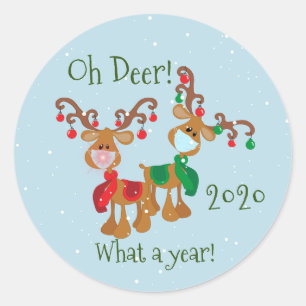 Oh Deer What a Year Christmas Pandemic 2020 Classic Round Sticker