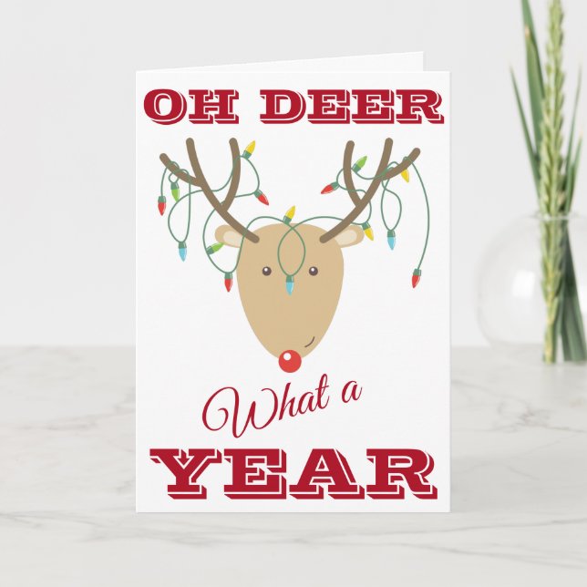 "Oh Deer What A Year" Cute Funny 2020 Christmas Card (Front)
