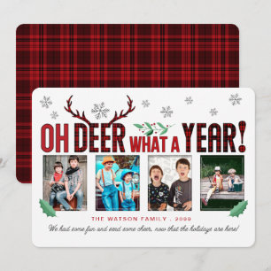 Oh DEER What a Year Fun Christmas Tartan 4 Photo Holiday Card