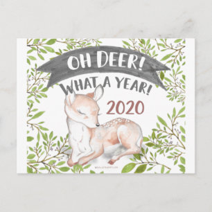 Oh Deer What a Year Funny 2020 Woodland Christmas Postcard