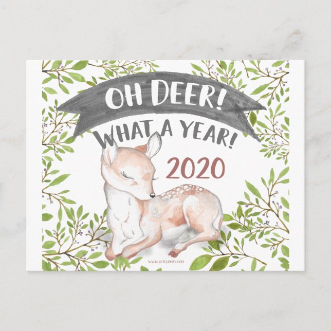 Oh Deer What a Year Funny 2020 Woodland Christmas Postcard (Front)