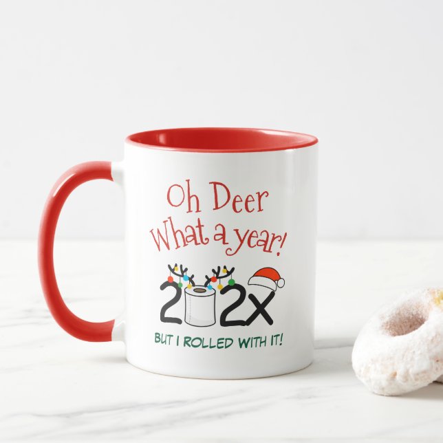 Oh Deer What A Year Funny 2022 Toilet Paper Rolls Mug (With Donut)