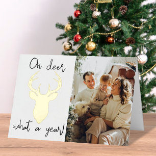 Oh Deer, What A Year! Funny Christmas Photo Real Foil Holiday Card