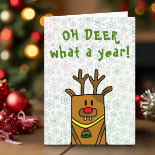 Oh Deer What a Year Funny Drawing Snowflake Holiday Card