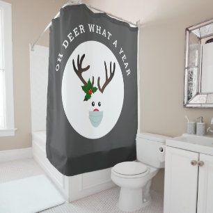 Oh Deer What A Year Funny Reindeer In Face Mask Shower Curtain
