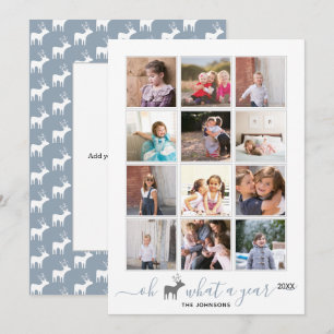 Oh deer what a year in review photo collage blue holiday card
