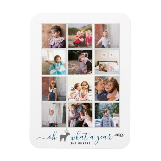 Oh deer what a year in review photo collage blue magnet (Vertical)