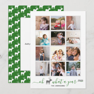 Oh deer what a year in review photo collage green holiday card