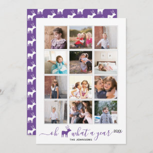 Oh deer what a year in review photo collage purple holiday card