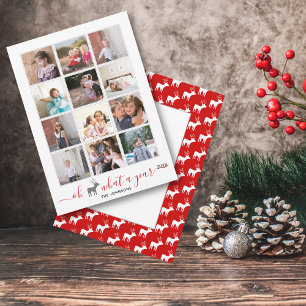 Oh deer what a year in review photo collage red holiday card
