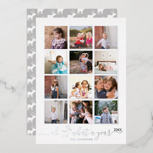 Oh deer what a year in review photo collage silver foil holiday card