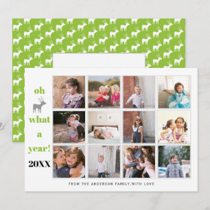 Oh deer what a year lime green photo collage holiday card