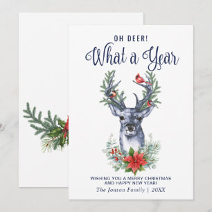 Oh Deer What a Year Merry Christmas Greeting Holiday Card