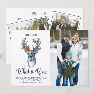 Oh Deer What a Year Merry Christmas Greeting PHOTO Holiday Card