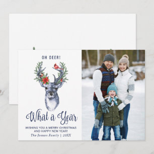 Oh Deer What a Year Merry Christmas Greeting PHOTO Holiday Card