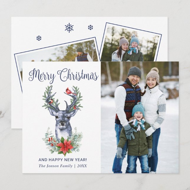 Oh Deer What a Year Merry Christmas Greeting PHOTO Holiday Card (Front/Back)