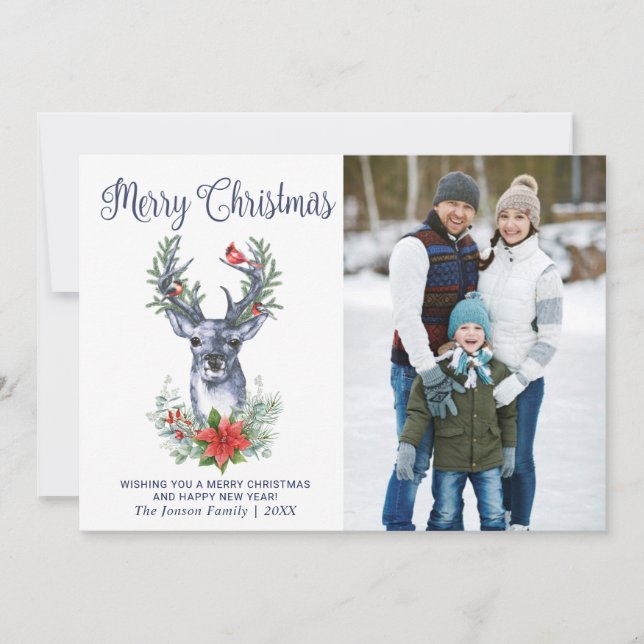 Oh Deer What a Year Merry Christmas Greeting PHOTO Holiday Card (Front)
